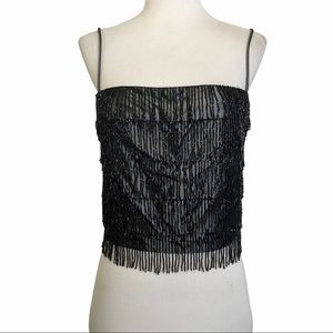 Rampage Black Beaded Fringed Camisole Top Size 11